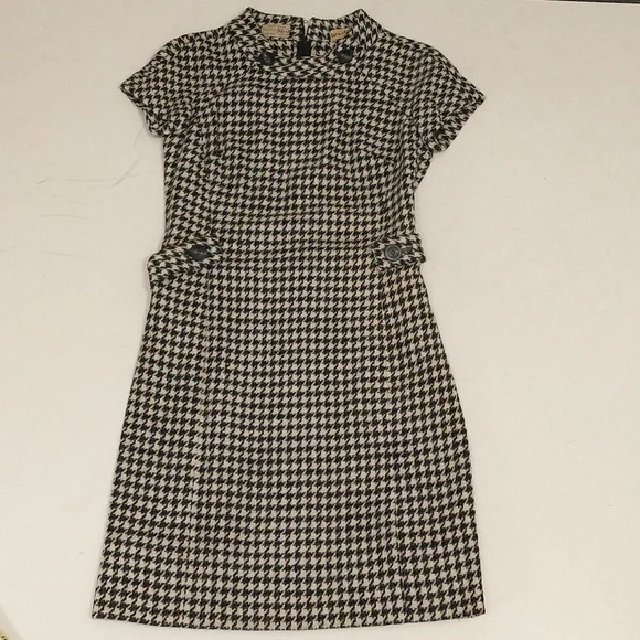 Vintage 60s Wool Dress Houndstooth Check Black & White Classy Midi SeeMeasure - Picture 9 of 16